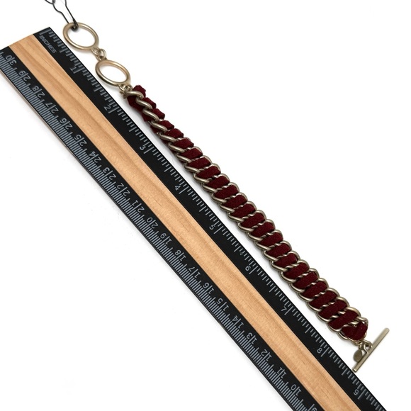 Premier Designs Red Suede and Goldtone Woven Chain Link Bracelet - Picture 8 of 10